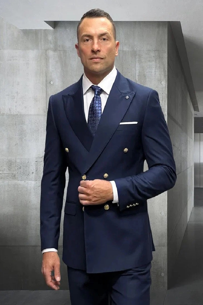 Statement Suit - Statement Italy Suit - Wool Suit - Statement Men's Outlet 100% Wool 2 Piece Suit - Wide Peak Lapel - New Arrival - 38 Short Jacket+32 Waist Adjustable 28to34)(Height: 5 4 to5 7 )(Neck 15-16.5)S-M)
