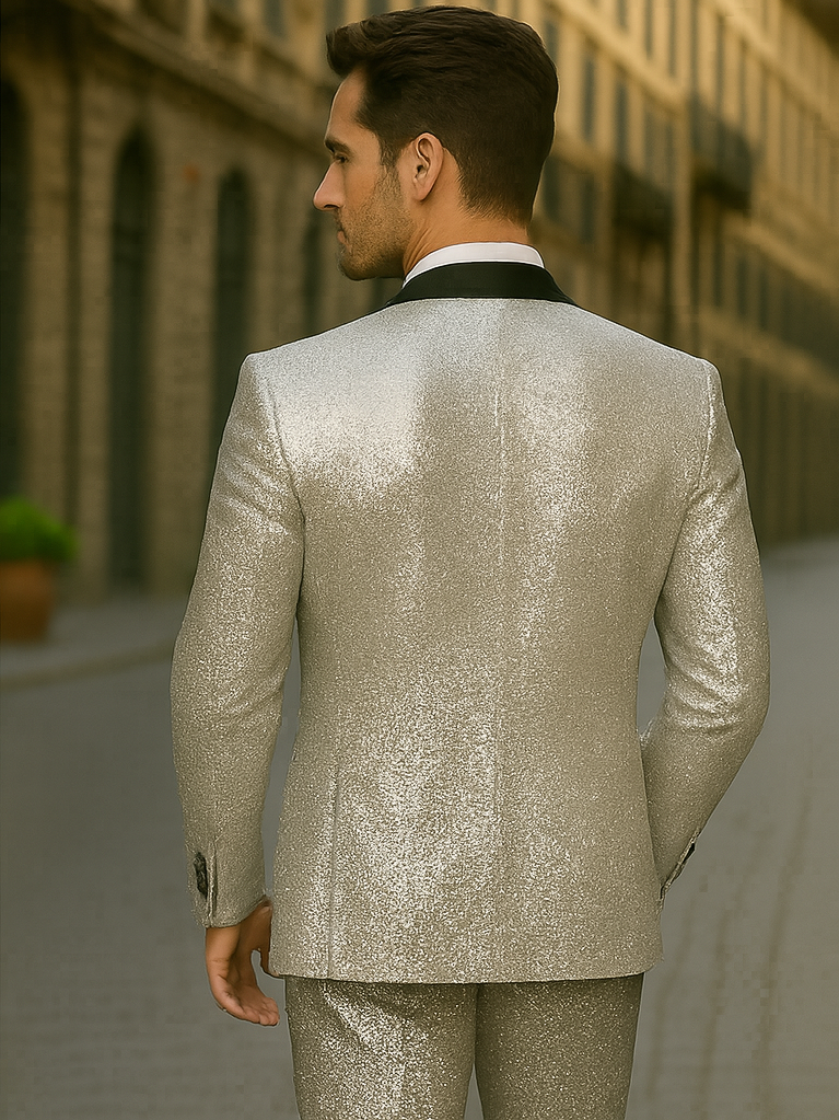 Sequin Suit - Silver Grey Shiny Suit Perfect for Stage or Prom Fancy Pattern Glitter Fabric - 34 Short or Extra Small