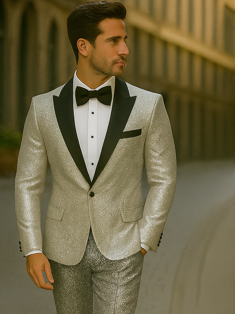 Sequin Suit - Silver Grey Shiny Suit Perfect for Stage or Prom Fancy Pattern Glitter Fabric - 34 Short or Extra Small