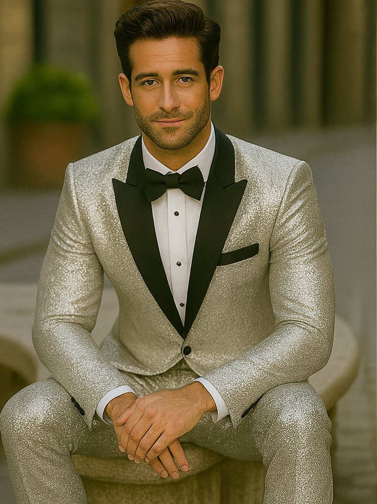 Sequin Suit - Silver Grey Shiny Suit Perfect for Stage or Prom Fancy Pattern Glitter Fabric - 34 Short or Extra Small