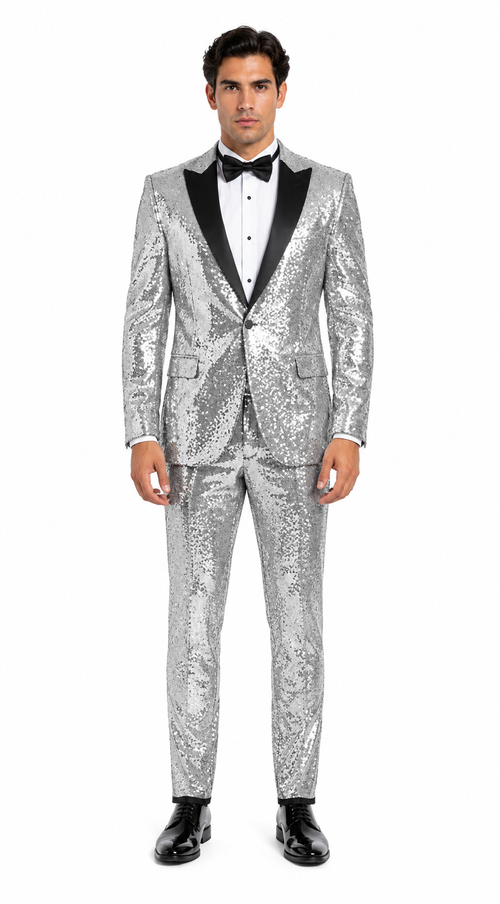 Sequin Suit - Silver Grey Shiny Suit Perfect for Stage or Prom Fancy Pattern Glitter Fabric