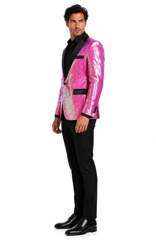 Sequin Tuxedo - Mens Blazer - Pink Dinner Jacket - Shiny Tuxedo Jacket