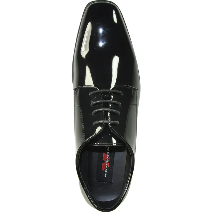 MENS SHINY PATENT PLAIN TOE DRESS SHOE IN BLACK - 6.5M