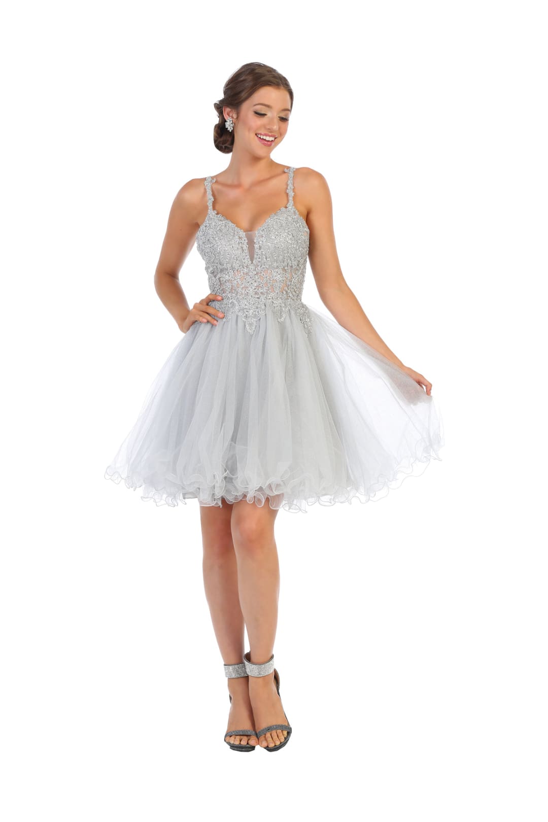 Quince Dama Dresses - Short Quinceanera Dresses in Color Silver - 12