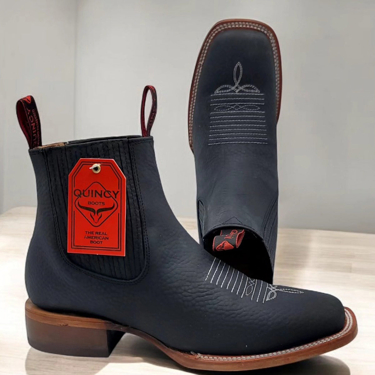 Black Square Toe Ankle Boots - Black