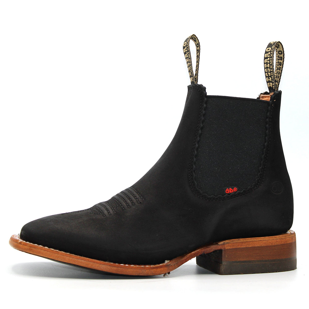 Square Toe Black Short Cowboy Boots - Black