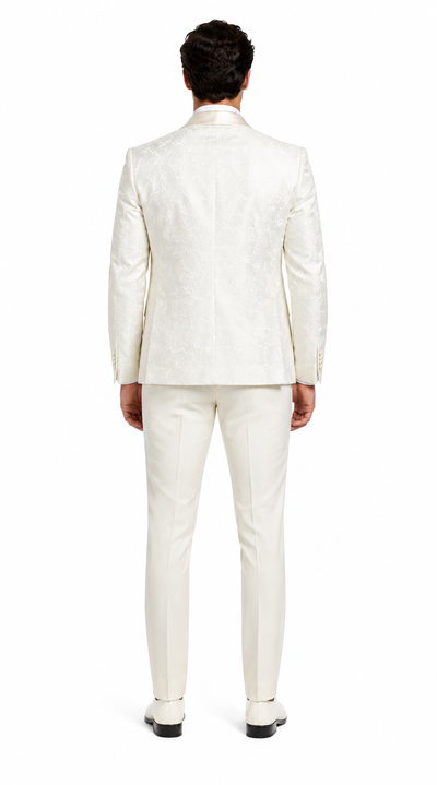 SKU#JA61572 Cream Suit - Ivory Tuxedo - Off White Paisley Suit - Floral Tuxedo - Wedding Tuxedo