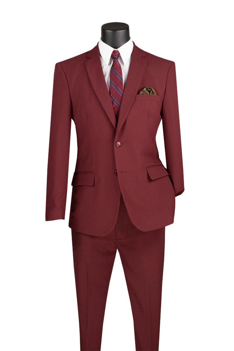Slim Fit 2 Piece Suit Color Burgundy - 36 Short - 30 Waist