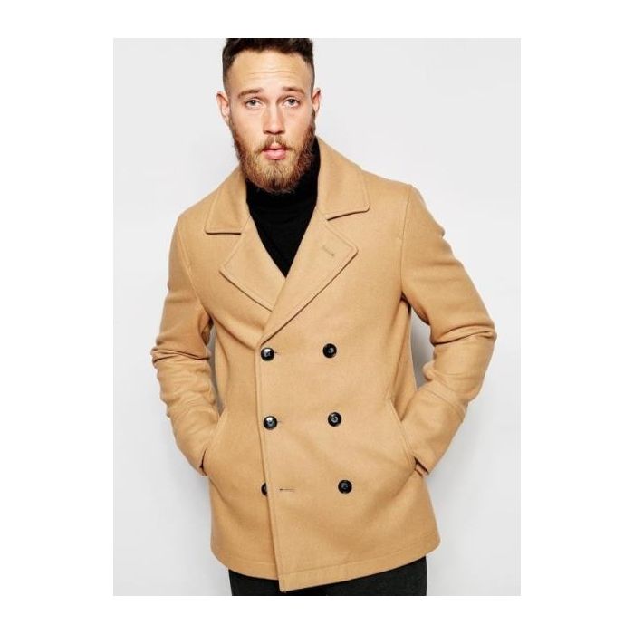 Mens Peacoat Slim Fit - Fitted Wool Peacoat - Slim Cut -Camel - Coat Size 38