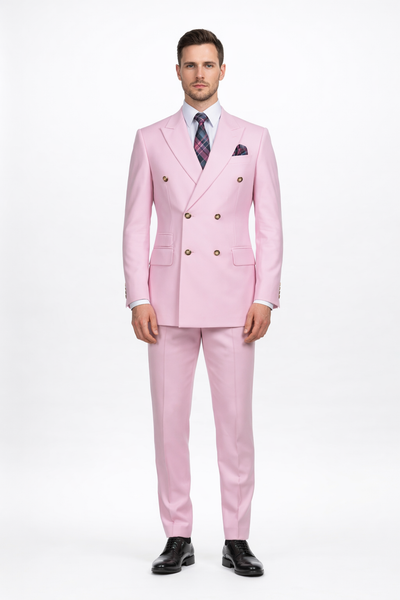 Slim Fitted Cut Mens Double Breasted Blazer - Light Pink Double Breasted Sport Coat