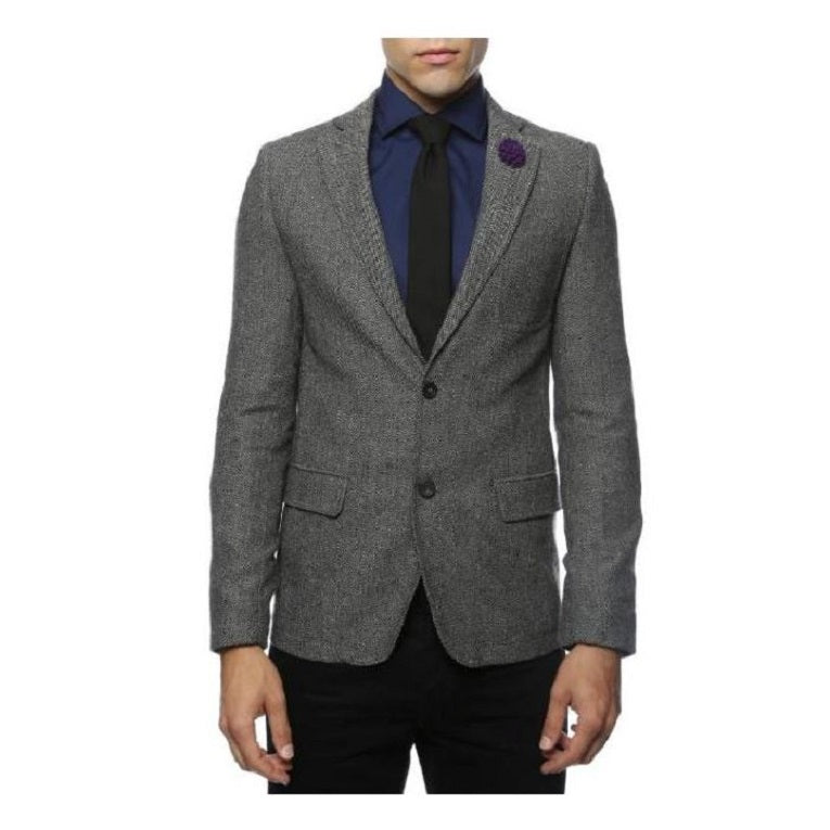 Gray Herringbone Sport Coat - Slim Fit Men's Blazer - 52 Long