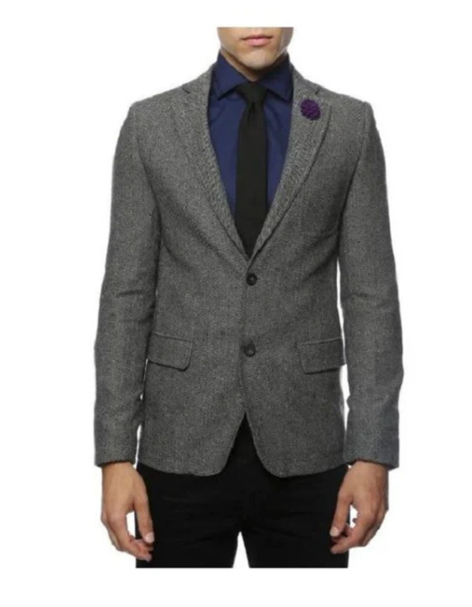 Gray Herringbone Sport Coat - Slim Fit Men's Blazer - 52 Long