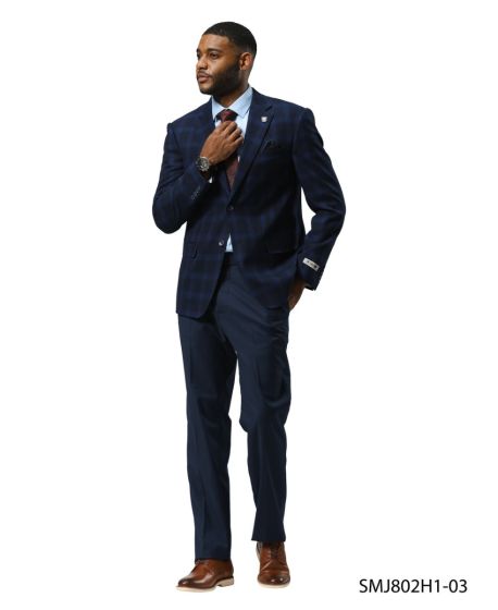 Stacy Adams Men’s Glen Plaid Hybrid Fit Sport Coat, Business Casual Blazer in Navy, Burgundy and Blue