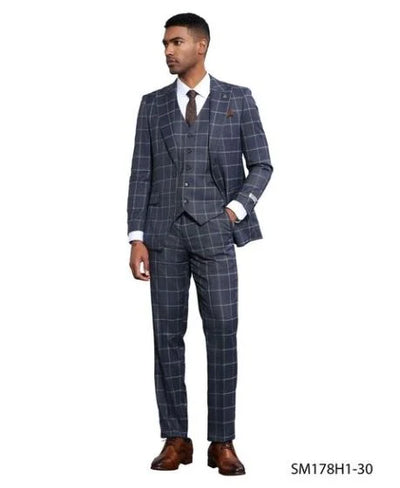 Stacy Adams Men's 3 Piece Hybrid Fit Suit - Large Checker Pattern