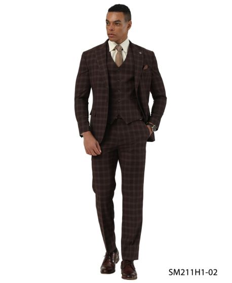 Stacy Adams Men's 3 Piece Glen Check Suit - Hybrid Fit