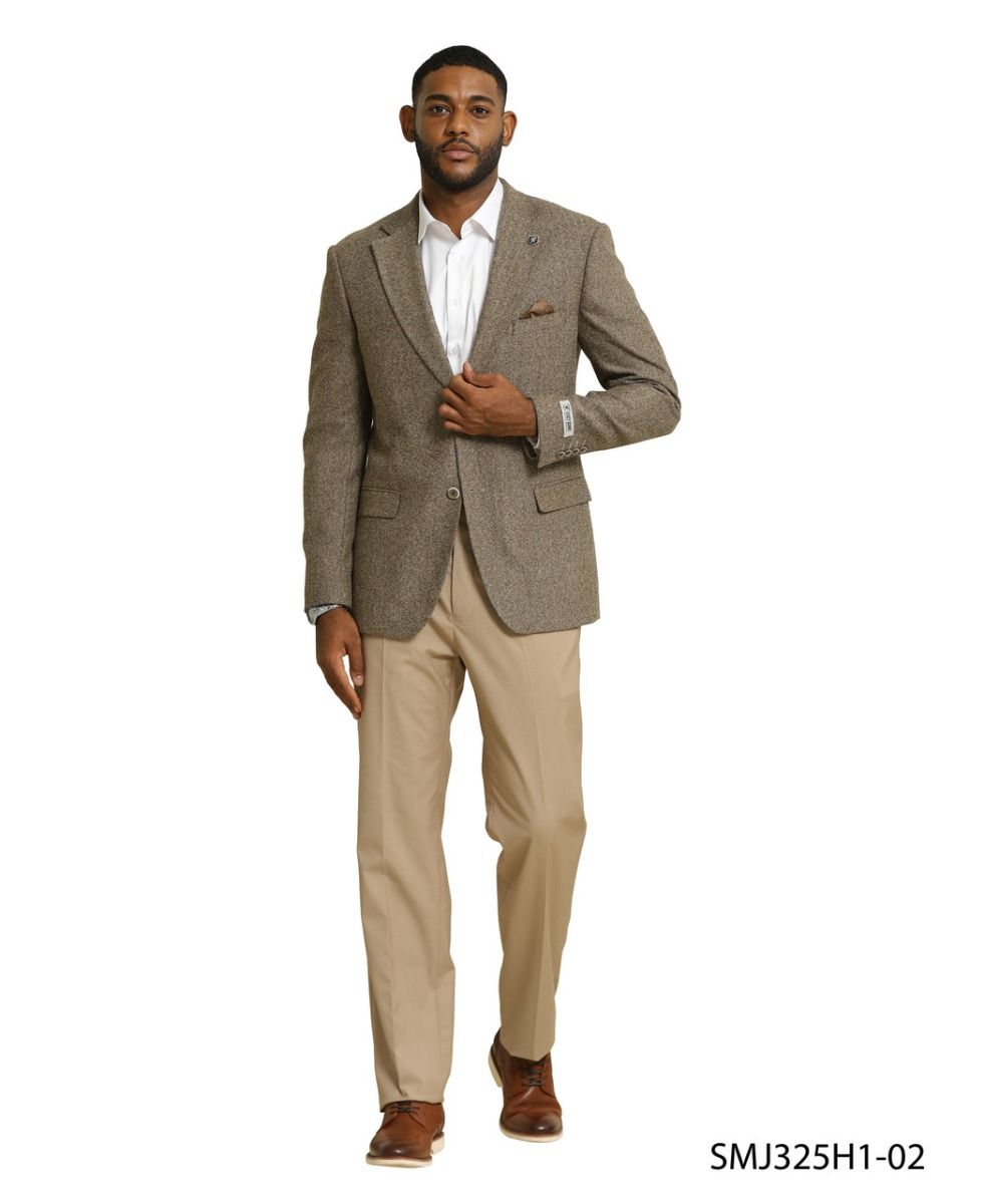 Stacy Adams Men's Hybrid Fit Sport Coat - Tweed - Plaid Blazers - 38R
