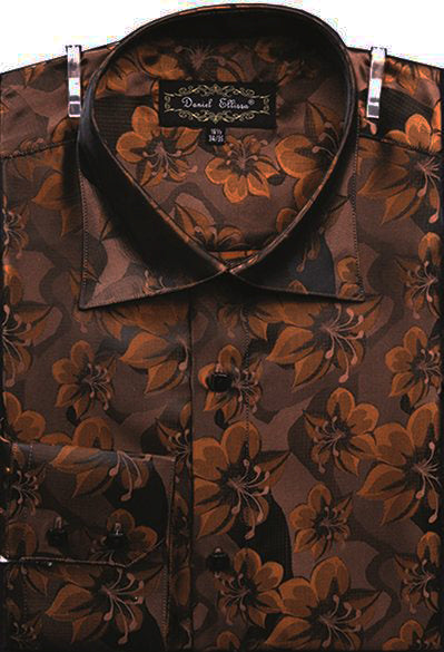 "Floral Pattern Men's Regular Fit Sports Shirt - Brown" - M