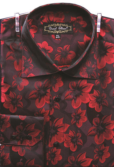 Men's Regular Fit Floral Sports Shirt - Fancy Tonal Pattern" Red/Black