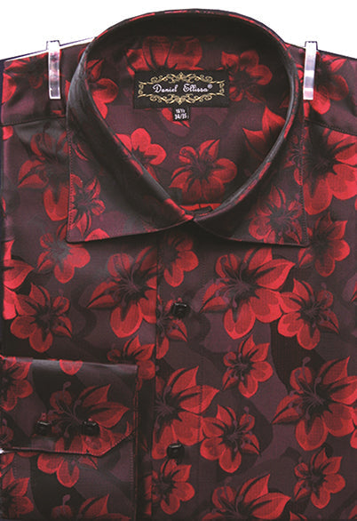 "Burgundy Men's Regular Fit Floral Sports Shirt - Fancy Tonal Pattern" - M