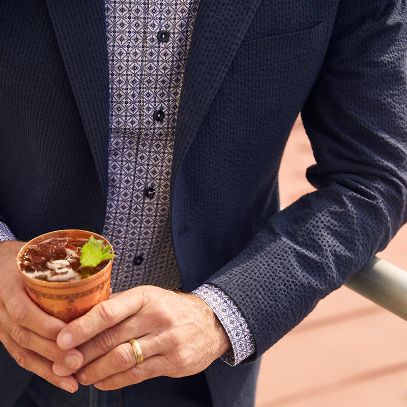 Seersucker Blazer - "Navy/Black" Seersucker Sport Coat Vieux Carre Navy/Black Seersucker Stretch Sport Coat - 36 S