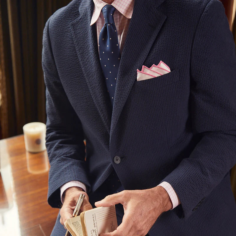 Seersucker Blazer - "Navy/Black" Seersucker Sport Coat Vieux Carre Navy/Black Seersucker Stretch Sport Coat - 36 S