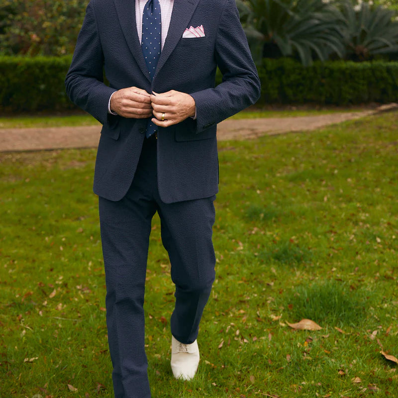 Seersucker Blazer - "Navy/Black" Seersucker Sport Coat Vieux Carre Navy/Black Seersucker Stretch Sport Coat - 36 S