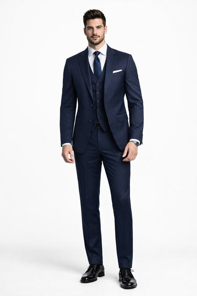 Mens Stacy Adams Suits - Designer Suit - 3 Piece Suit - Vested Suit - Flat Front Pant- Modern Fit Suits Navy Suit