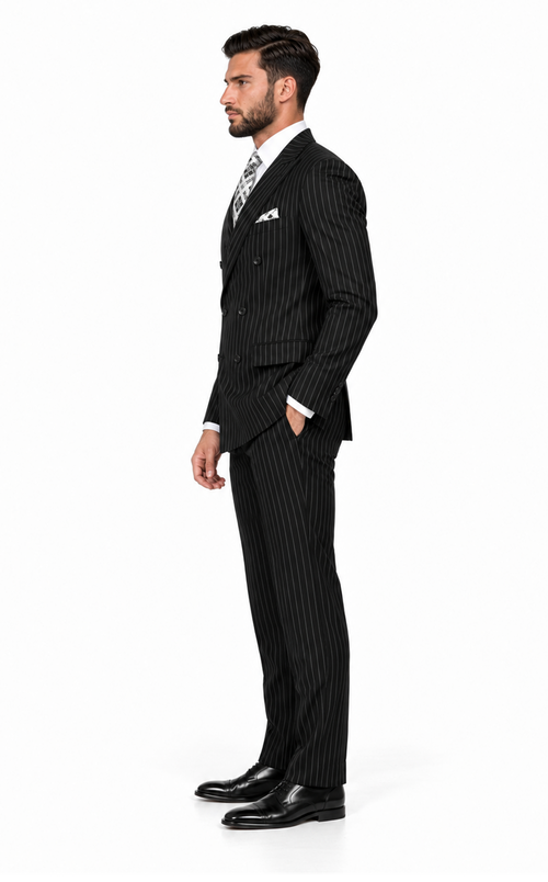 Statement Men's Black Pin Stripe Double Breasted Suits