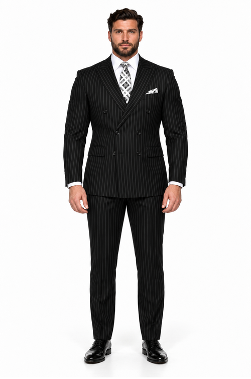 Statement Men's Black Pin Stripe Double Breasted Suits