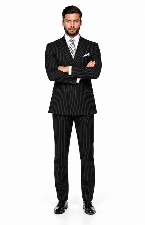 Statement Men's Black Pin Stripe Double Breasted Suits