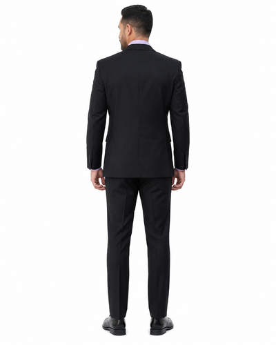 Statement Mens Modern Fit 2 Piece 100% Super 200s Wool Suit – Solid Colors, Notch Lapel Jacket