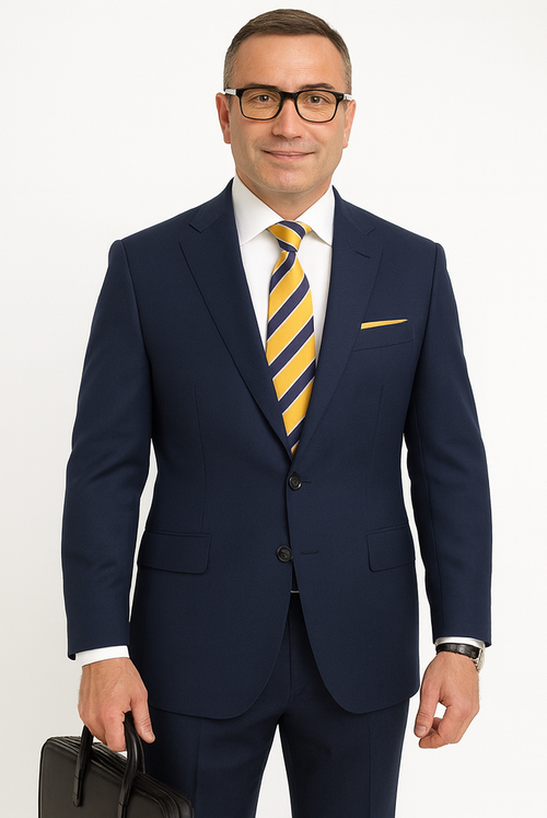 Statement Suits - Wool Suits - Peak Lapel Suits - Ticket Pocket - Modern Fit - Blue Suit