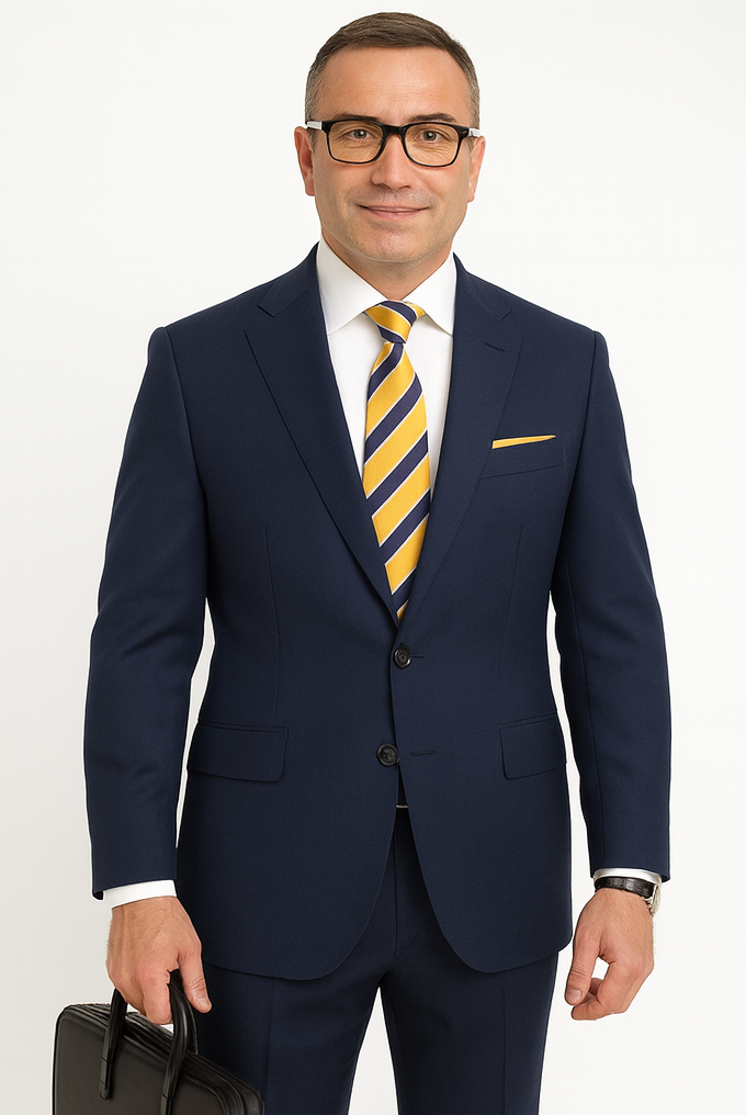 Statement Suits - Wool Suits - Peak Lapel Suits - Ticket Pocket - Modern Fit - Blue Suit