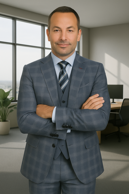 Modern Fit - Wool Suit - Italian Made Business Suit by Statement Men's 3 Piece 100% Wool Modern Fit Suit - Coordinating Solid Color Vest