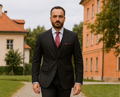 Steve Harvey Suits - Black Suit - Designer Brand Suit No Pleated Pants Modern Fit