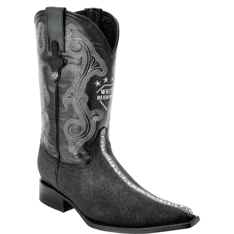Mens White Diamond Boot Stingray Print Cowboy Boots Pointy Toe Pointed Toe