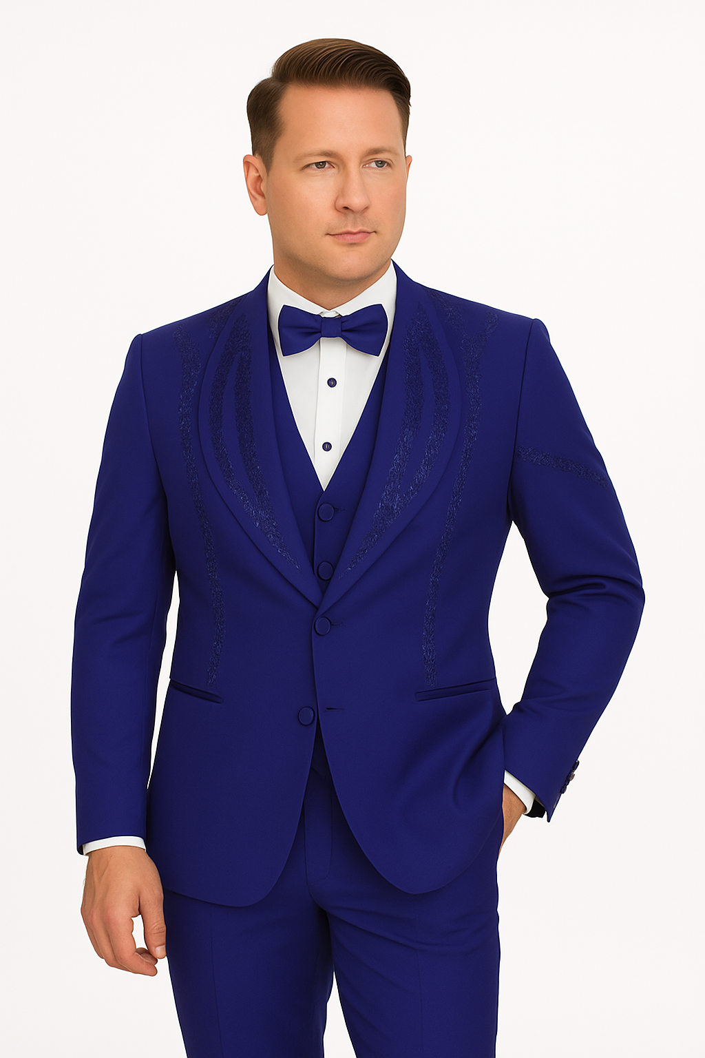 Royal Blue Italian Wool 3-Piece Modern Fit Tuxedo - 34 Short or Extra Small