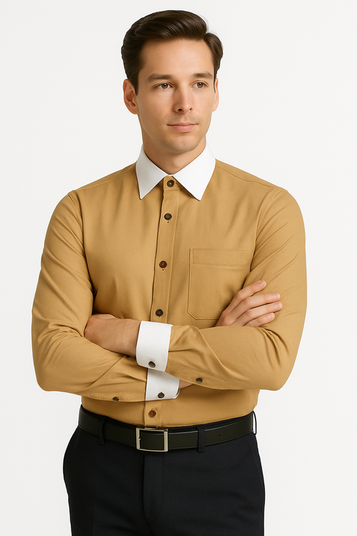 Classic Stylish Fashionable -White Collar Two Toned Contrast white collars Multi-color Men's Dress Shirt