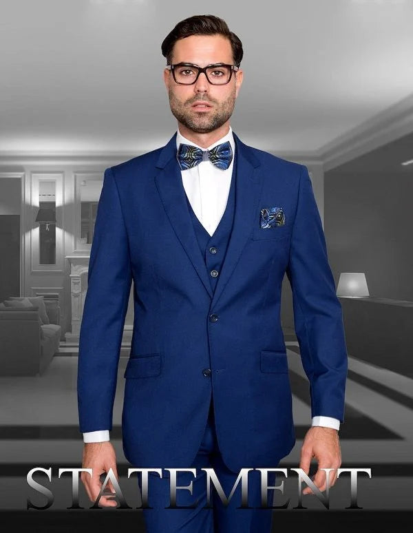 Statement Men's 100% Wool 3 Piece Suit - Solid Colors Outlet