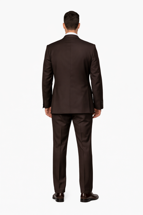 Suits With Baggy Pleated Pants - Wide Leg Pants 100% Wool - Classic Fit in Brown One Button 3 Piece Suit by Rossiman
