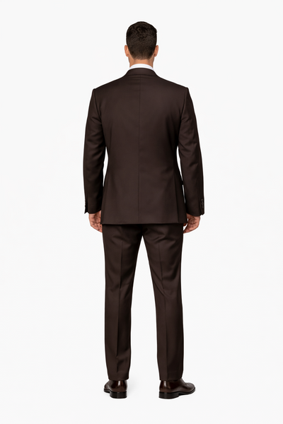 Suits With Baggy Pleated Pants - Wide Leg Pants 100% Wool - Classic Fit in Brown One Button 3 Piece Suit by Rossiman