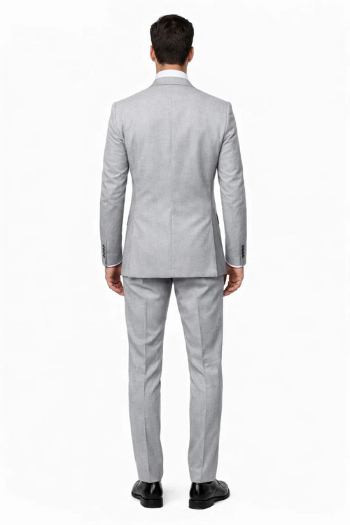 Suits With Baggy Pleated Pants - Wide Leg Pants 100% Wool - Classic Fit in Grey Color by Rossiman