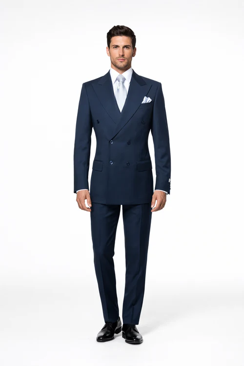 Suits With Baggy Pleated Pants - Wide Leg Pants 100% Wool - Classic Fit in Navy Color by Rossiman