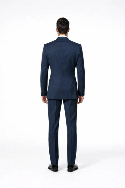 Suits With Baggy Pleated Pants - Wide Leg Pants 100% Wool - Classic Fit in Navy Color by Rossiman