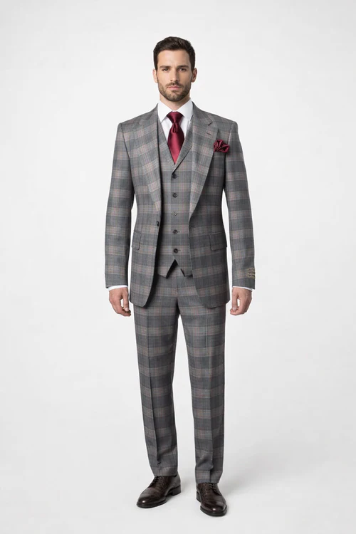 Suits With Baggy Pleated Pants - Wide Leg Pants 100% Wool - Classic Fit Single Breast Lapel Vest by Rossiman-New Designer Collection