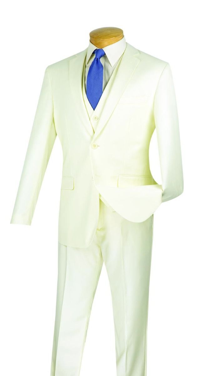 Vinci Men's Executive Style 3 Piece Slim Fit Suit with Flat Front Pants - 38 Short Jacket+32 Waist Adjustable 28to34)(Height: 5 4 to5 7 )(Neck 15-16.5)S-M)