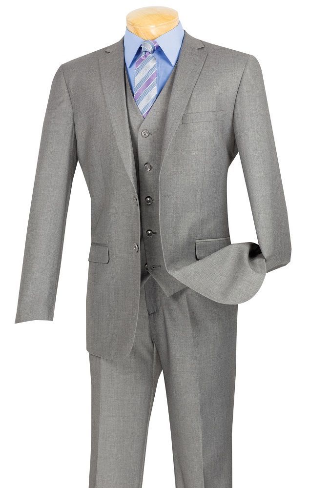 Vinci Men's Executive Style 3 Piece Slim Fit Suit with Flat Front Pants - 38 Short Jacket+32 Waist Adjustable 28to34)(Height: 5 4 to5 7 )(Neck 15-16.5)S-M)