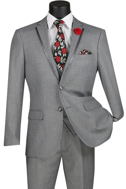 Vinci Men's Wool Feel Slim Fit 3 Piece Suit with Lapel Accent