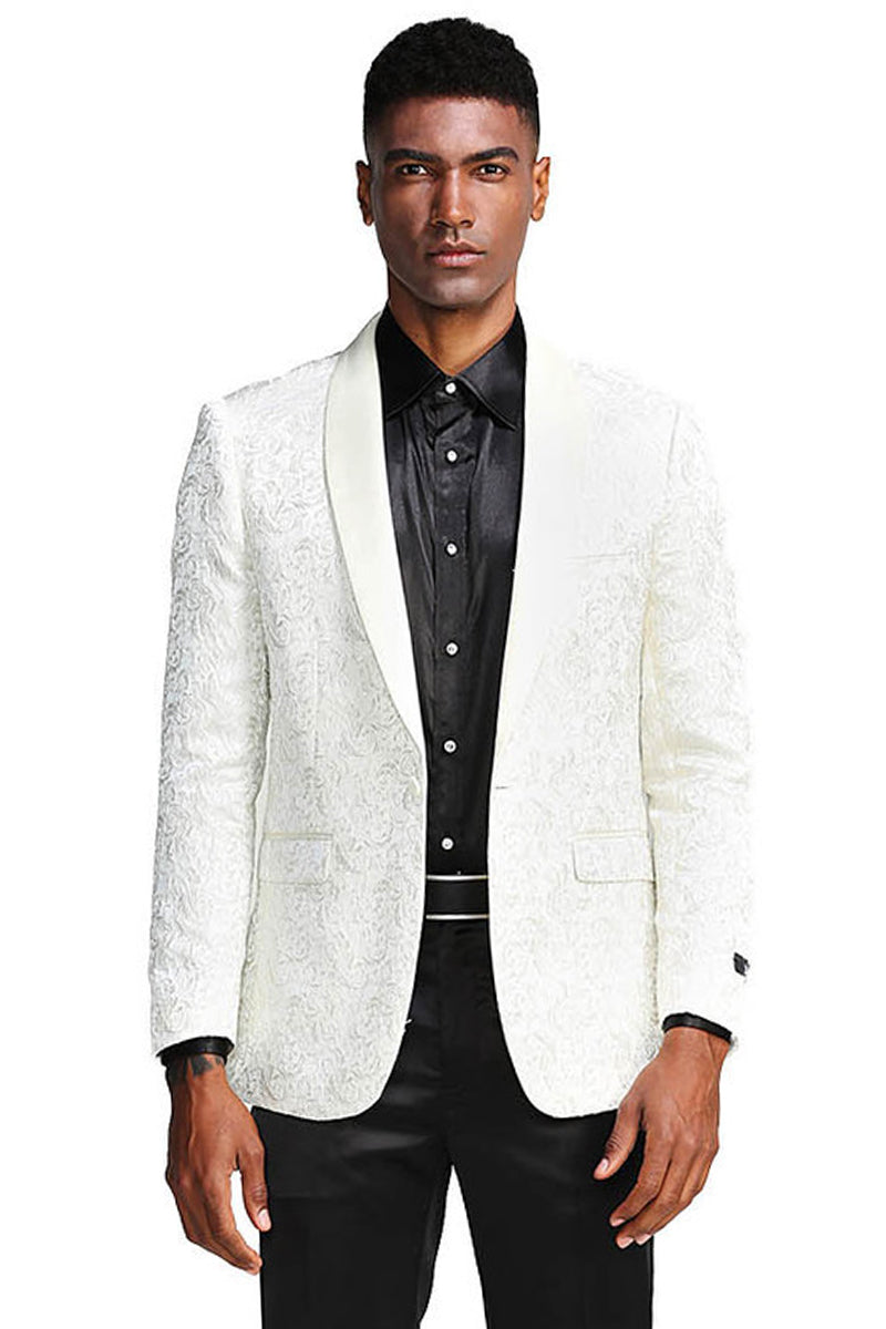 Ivory Men's Slim Fit Paisley Tuxedo Jacket for Wedding & Prom