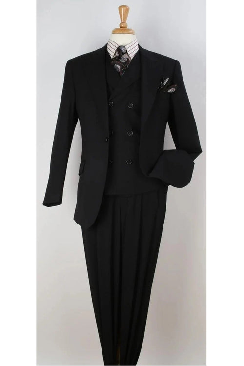 Mens Black Vested Suits